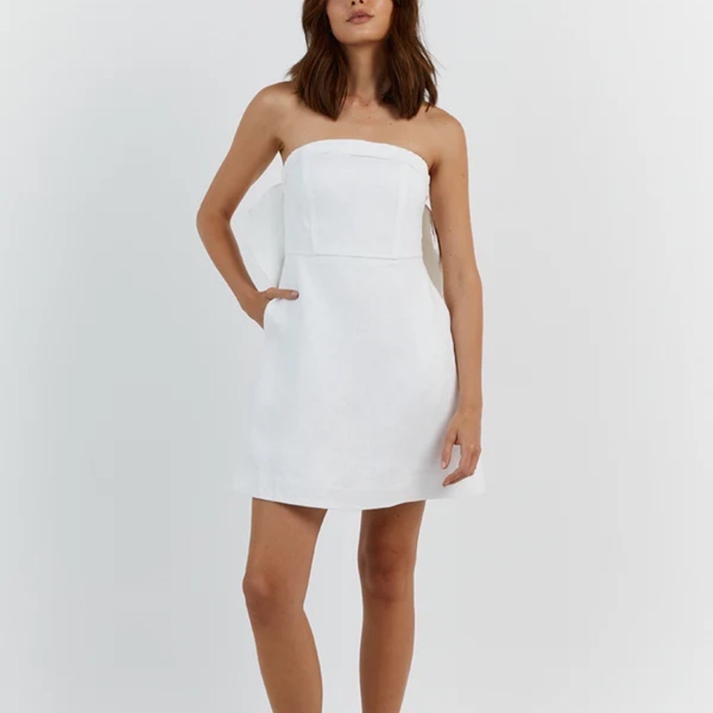 DISSH Aisle Bow Linen Dress Solid White Mini Style Strapless Size 12 US Women’s - Picture 2 of 11